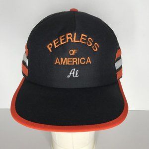 Vintage USA 3 Stripe Peerless Of America AL Black Orange Snapback Trucker Hat